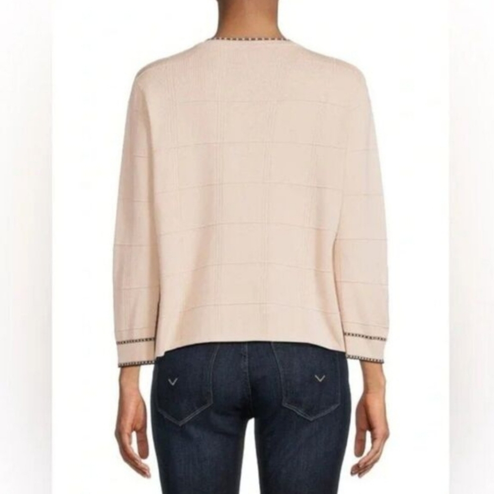 Adrianna Papell "Button Front Tipped Cardigan" Tan Black | Women's Size S - Picture 3 of 12